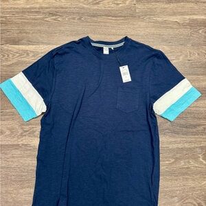 NWT Reverse Threads Blue Pocket Tee Colorblock Sleeve T-Shirt XL